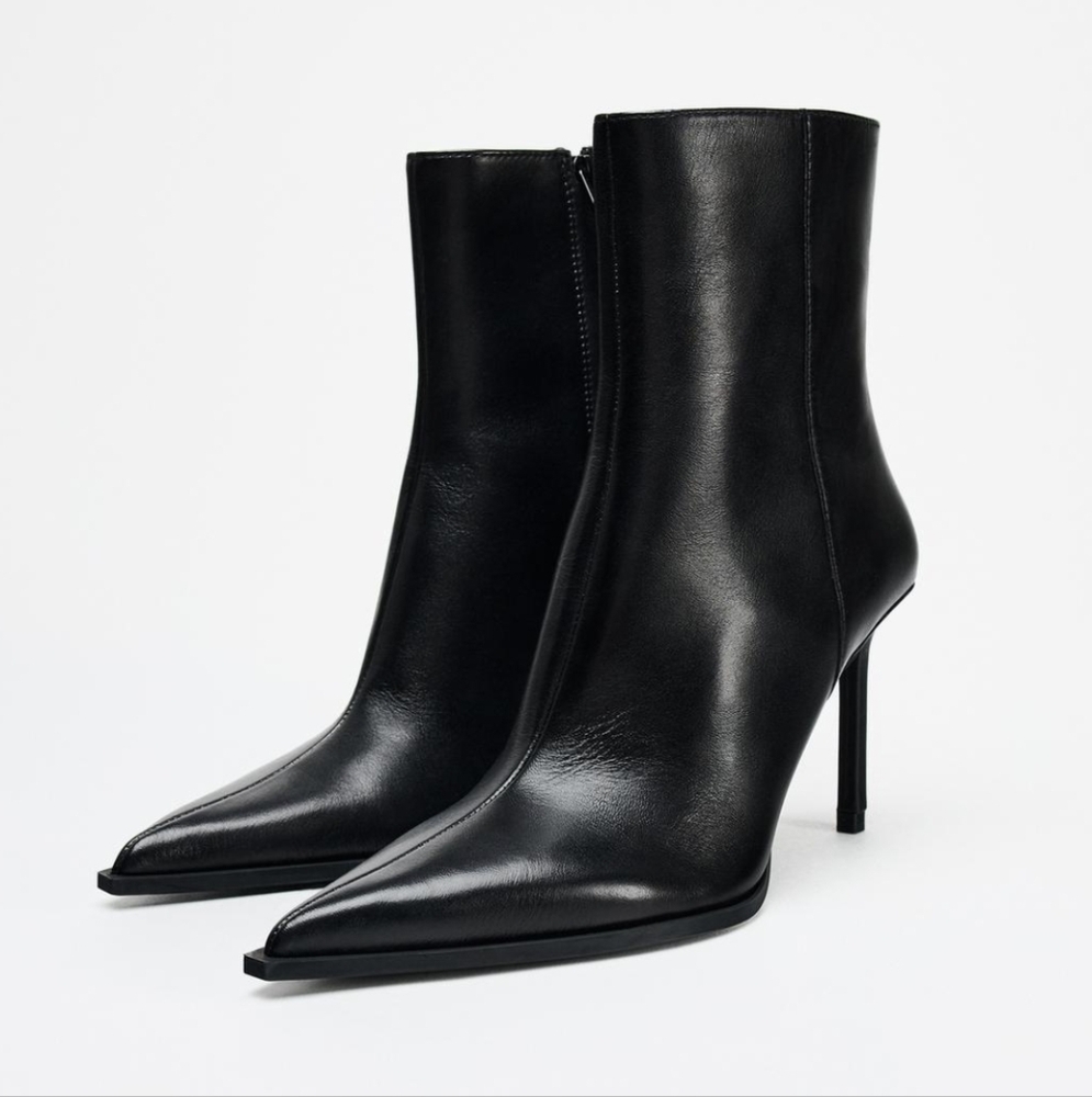 ZARA LEATHER STILETTO HEELED ANKLE BOOTS - Picture 2 of 5